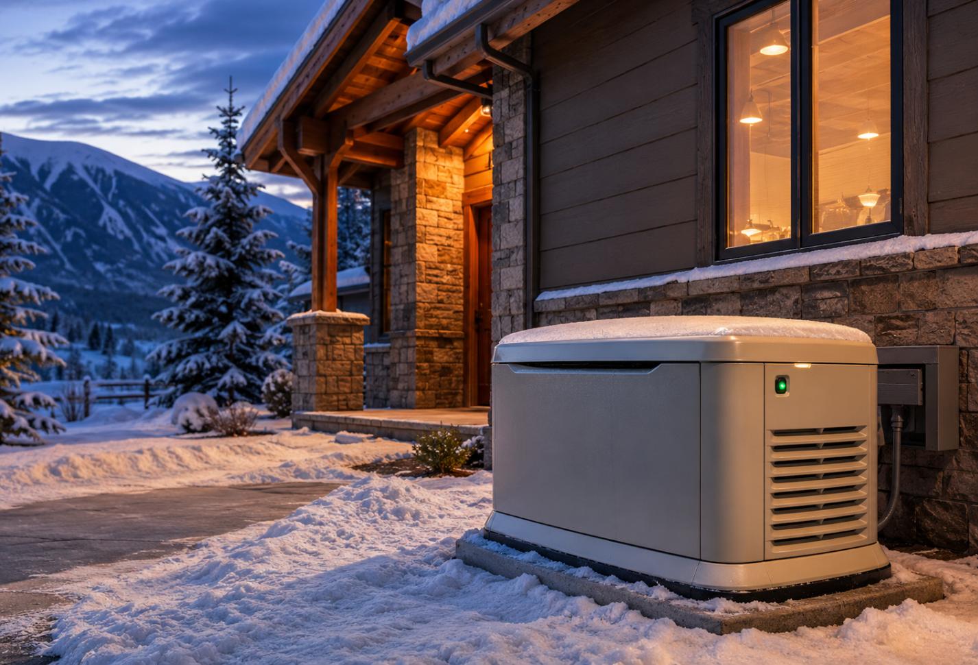 Snowy Mountain Home With Warm Lights And Generator
